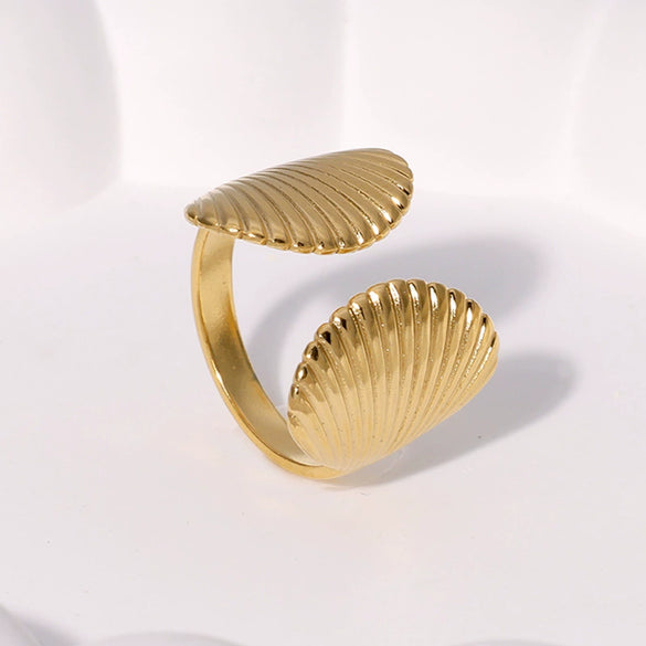 Shellshaped Open Ring With Marine Elements 18K Goldplated Highgrade Stainless Steel Women's Ring With Electroplating Design And Personality Style