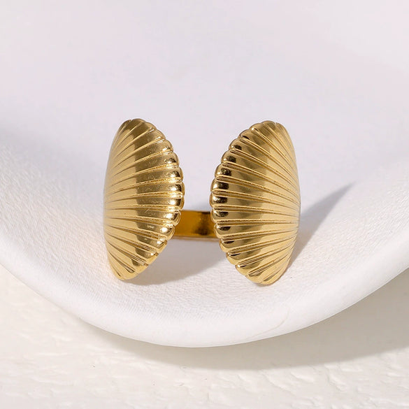 Shellshaped Open Ring With Marine Elements 18K Goldplated Highgrade Stainless Steel Women's Ring With Electroplating Design And Personality Style