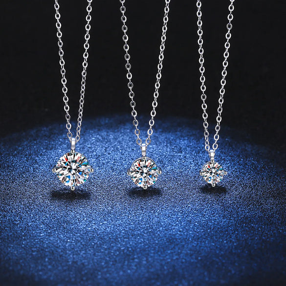 Shiny Round Sterling Silver Plating Moissanite Pendant Necklace