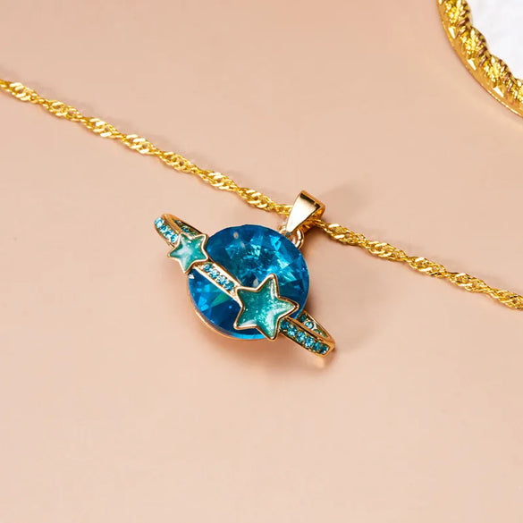 Shiny Star Planet Alloy Plating Inlay Rhinestones Women'S Pendant Necklace