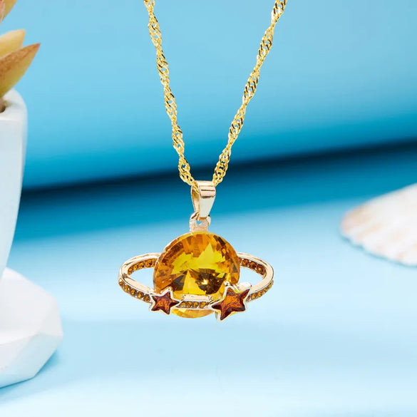 Shiny Star Planet Alloy Plating Inlay Rhinestones Women'S Pendant Necklace