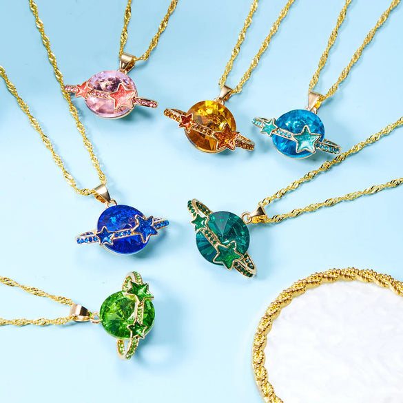 Shiny Star Planet Alloy Plating Inlay Rhinestones Women'S Pendant Necklace