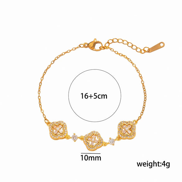 Shiny Women's Star Pattern Titanium Steel Chain Bracelet With 18K Real Gold Plated Copper Accents