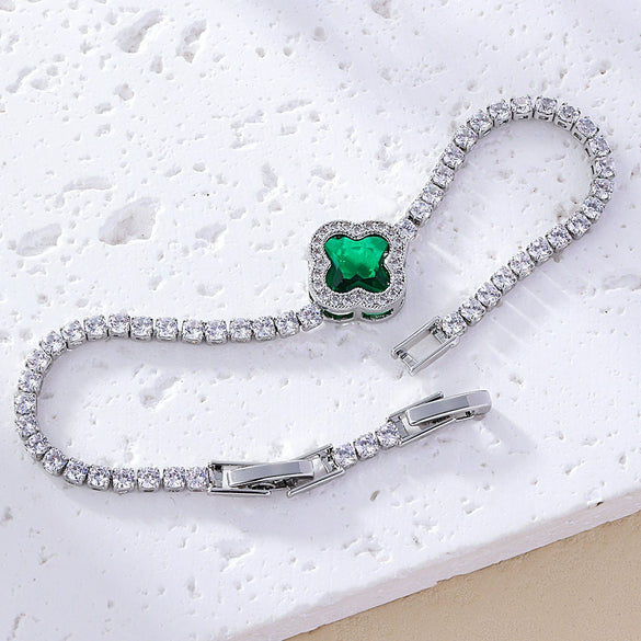 Shiny Women's Zircon Bracelet With Various Color Zircons Leaves And Geometric Patterns Sweet Style High End Design Sense Exquisite