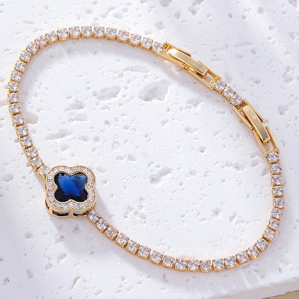 Shiny Women's Zircon Bracelet With Various Color Zircons Leaves And Geometric Patterns Sweet Style High End Design Sense Exquisite