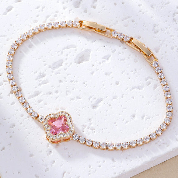 Shiny Women's Zircon Bracelet With Various Color Zircons Leaves And Geometric Patterns Sweet Style High End Design Sense Exquisite