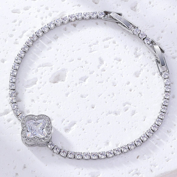 Shiny Women's Zircon Bracelet With Various Color Zircons Leaves And Geometric Patterns Sweet Style High End Design Sense Exquisite