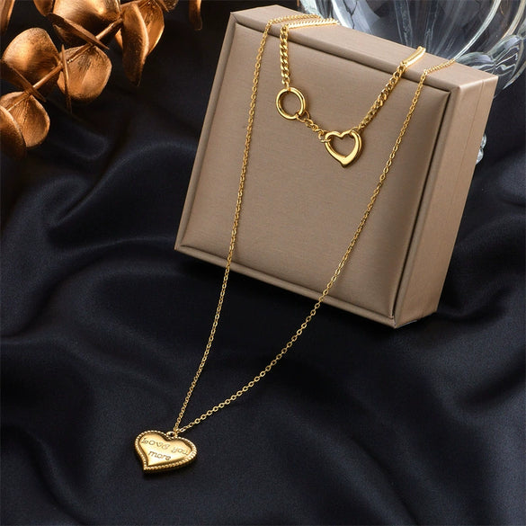 Short Clavicle Chain Multi Layer Necklace With Heart Shaped Titanium Steel Love Pendant In Cold Style