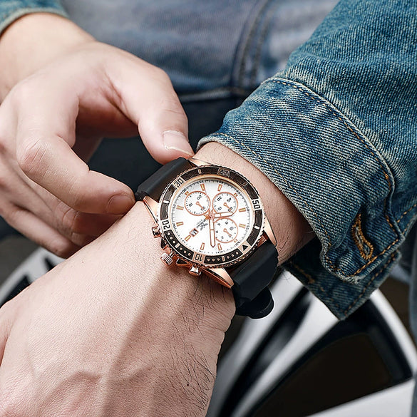 Silicone Alloy Men's Sports Quartz Watch With Round Dial And Onion Crown