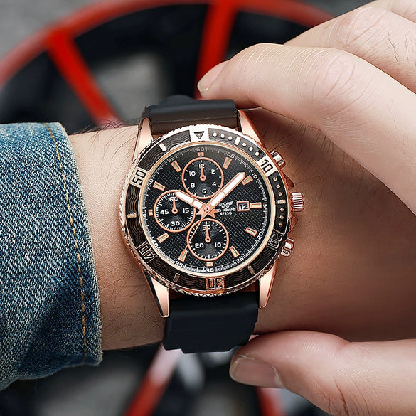 Silicone Alloy Men's Sports Quartz Watch With Round Dial And Onion Crown