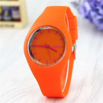Silicone Alloy Ordinary Glass Mirror Round Dial Quartz Ultrathin Leisure Watch For Men And Women