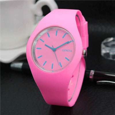 Silicone Alloy Ordinary Glass Mirror Round Dial Quartz Ultrathin Leisure Watch For Men And Women