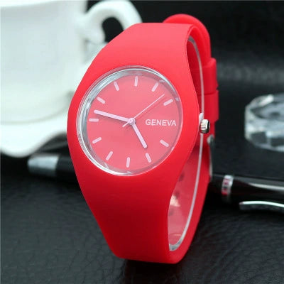 Silicone Alloy Ordinary Glass Mirror Round Dial Quartz Ultrathin Leisure Watch For Men And Women