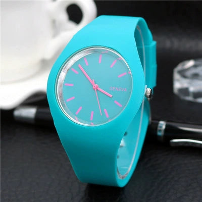 Silicone Alloy Ordinary Glass Mirror Round Dial Quartz Ultrathin Leisure Watch For Men And Women