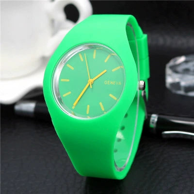 Silicone Alloy Ordinary Glass Mirror Round Dial Quartz Ultrathin Leisure Watch For Men And Women