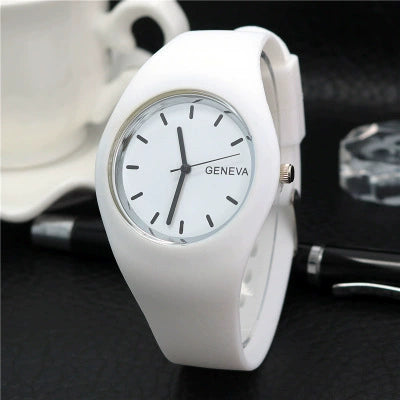 Silicone Alloy Watch Round Dial Leisure Style For Men And Women