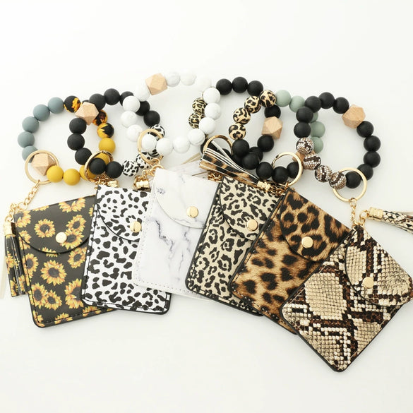 Silicone Bead Card Bag Sunflower Snake Women's Handmade Geometric Bracelet Keychain Mini Wallet