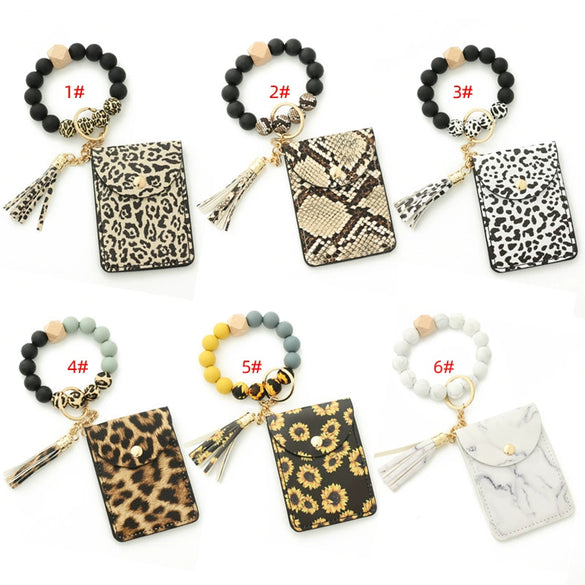 Silicone Bead Card Bag Sunflower Snake Women's Handmade Geometric Bracelet Keychain Mini Wallet