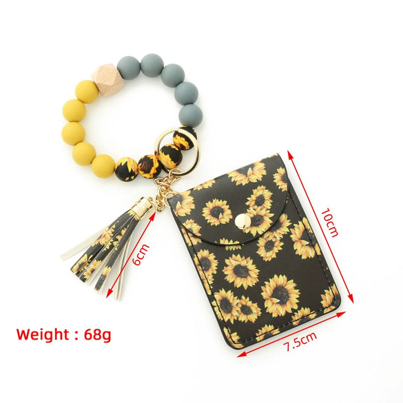 Silicone Bead Card Bag Sunflower Snake Women's Handmade Geometric Bracelet Keychain Mini Wallet