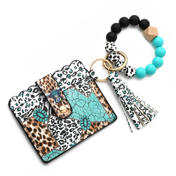 Silicone Bead Card Bag Western Style Cow Tau Sunflower Keychain Bracelet Wallet