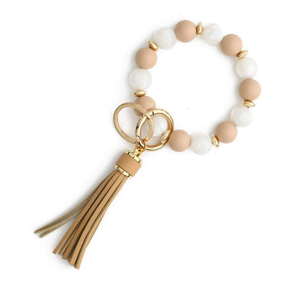 Silicone Bead Handmade Geometric Style Women's Wrist Bracelet With Tassel Pendant And Antilost Wooden Bead