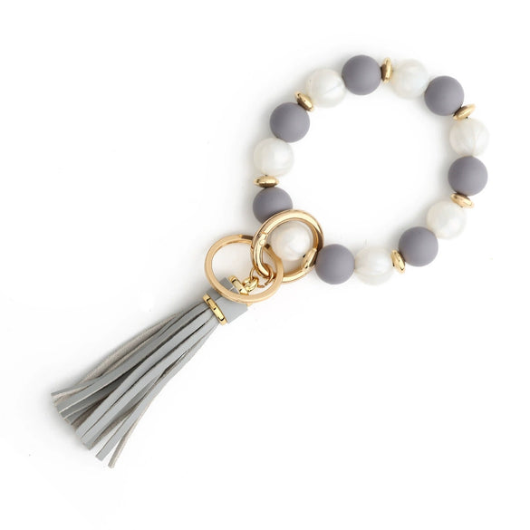 Silicone Bead Handmade Geometric Style Women's Wrist Bracelet With Tassel Pendant And Antilost Wooden Bead