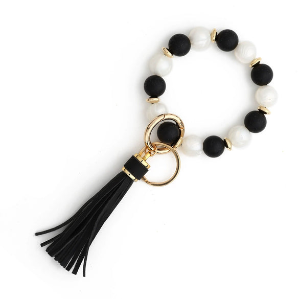 Silicone Bead Handmade Geometric Style Women's Wrist Bracelet With Tassel Pendant And Antilost Wooden Bead