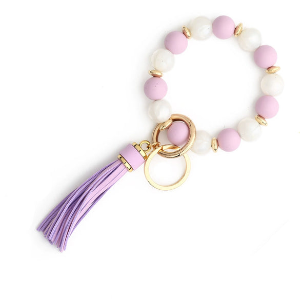 Silicone Bead Handmade Geometric Style Women's Wrist Bracelet With Tassel Pendant And Antilost Wooden Bead