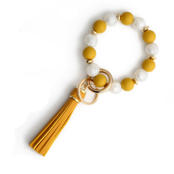 Silicone Bead Handmade Geometric Style Women's Wrist Bracelet With Tassel Pendant And Antilost Wooden Bead
