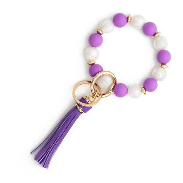 Silicone Bead Handmade Geometric Style Women's Wrist Bracelet With Tassel Pendant And Antilost Wooden Bead