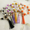 Silicone Bead Handmade Geometric Style Women's Wrist Bracelet With Tassel Pendant And Antilost Wooden Bead