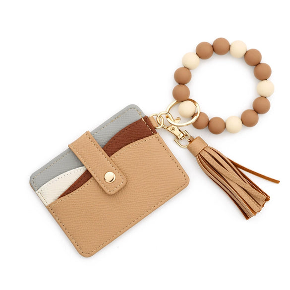 Silicone Beads Pu Bracelet Keychain With Solid Color For Women Leisure Travel Style