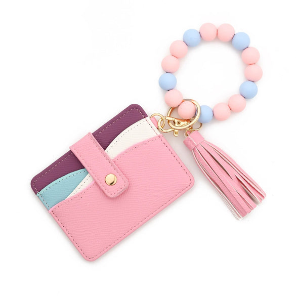 Silicone Beads Pu Bracelet Keychain With Solid Color For Women Leisure Travel Style