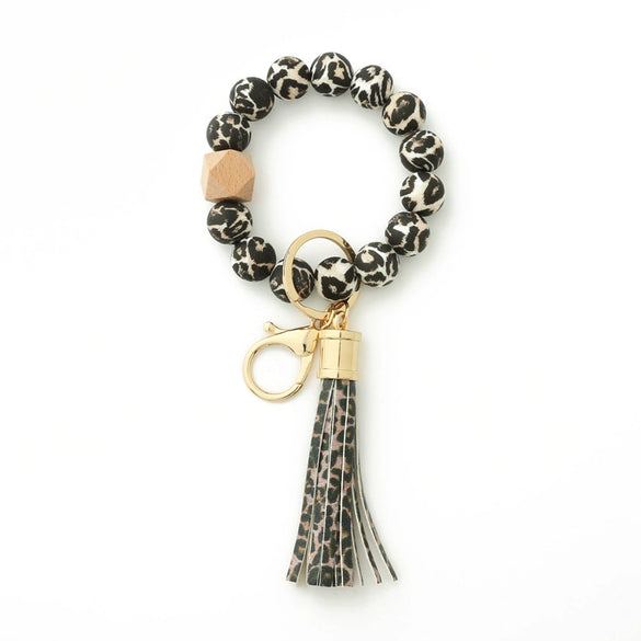 Silicone Bracelet With Leopard Print And Round Bead Design For Women