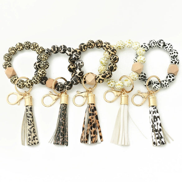 Silicone Bracelet With Leopard Print And Round Bead Design For Women