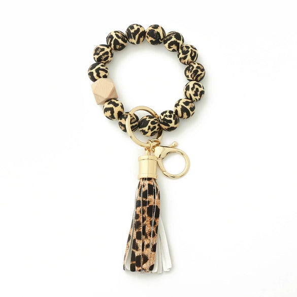 Silicone Bracelet With Leopard Print And Round Bead Design For Women