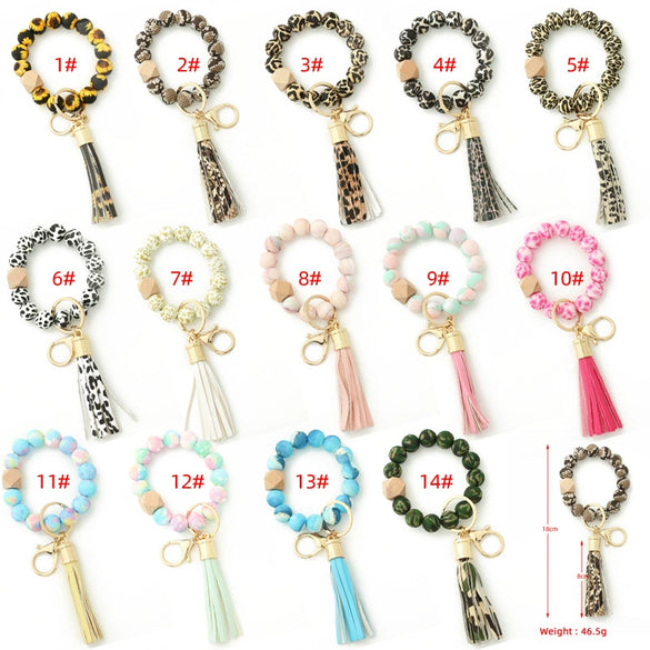 Silicone Bracelet With Leopard Print And Round Bead Design For Women