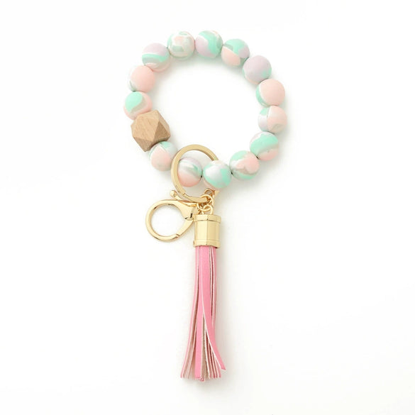 Silicone Bracelet With Leopard Print And Round Bead Design For Women