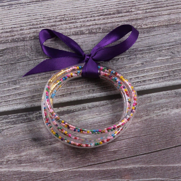 Silicone Five Layer Bracelet With Solid And Mixed Colors And Ribbon Lovely Style Jelly Bangles