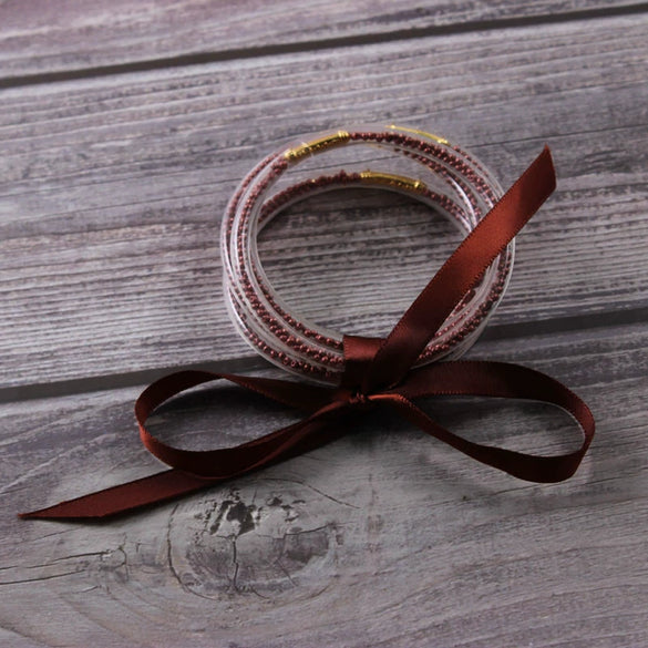 Silicone Five Layer Bracelet With Solid And Mixed Colors And Ribbon Lovely Style Jelly Bangles