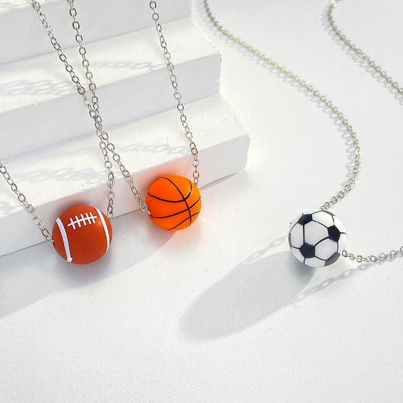 Silicone Geometric Basketball Pendant Handmade Unisex Sports Style Necklace Jewelry