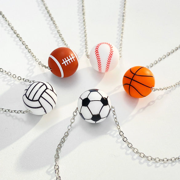 Silicone Geometric Basketball Pendant Handmade Unisex Sports Style Necklace Jewelry