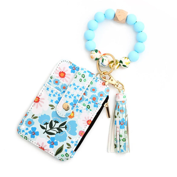 Silicone Id Bag Bracelet Card Case Keychain Wallet With Floral Pattern