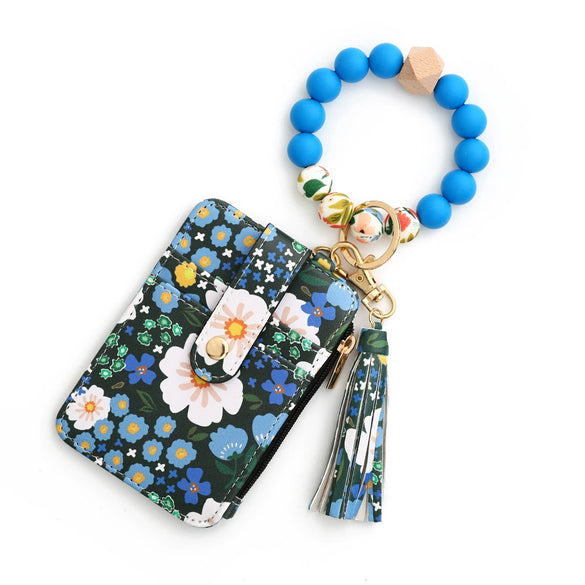 Silicone Id Bag Bracelet Card Case Keychain Wallet With Floral Pattern