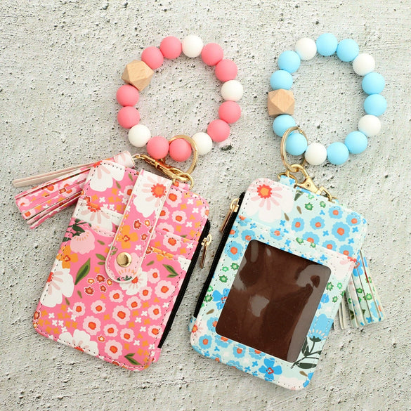 Silicone Id Bag Folding Card Bag Leather Wallet Keychain With Floral Pattern Modern Simplicity Style