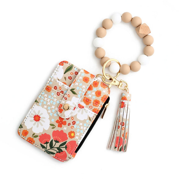 Silicone Id Bag Folding Card Bag Leather Wallet Keychain With Floral Pattern Modern Simplicity Style