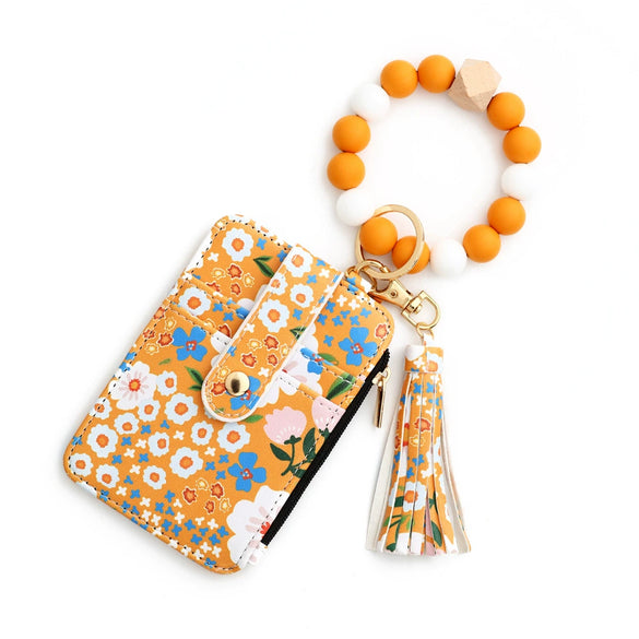 Silicone Id Bag Folding Card Bag Leather Wallet Keychain With Floral Pattern Modern Simplicity Style