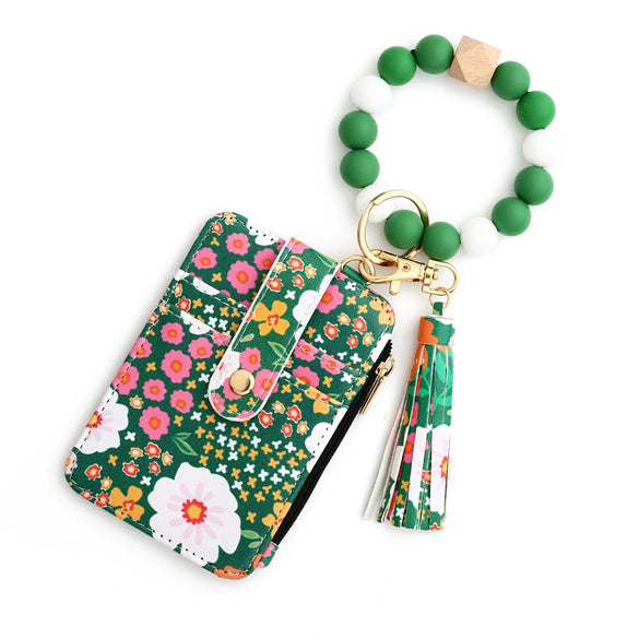 Silicone Id Bag Folding Card Bag Leather Wallet Keychain With Floral Pattern Modern Simplicity Style