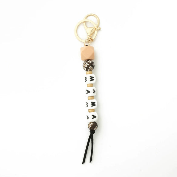Silicone Keychain Bracelet Bag Pendant Round Wood Beads Modern And Minimalist Style