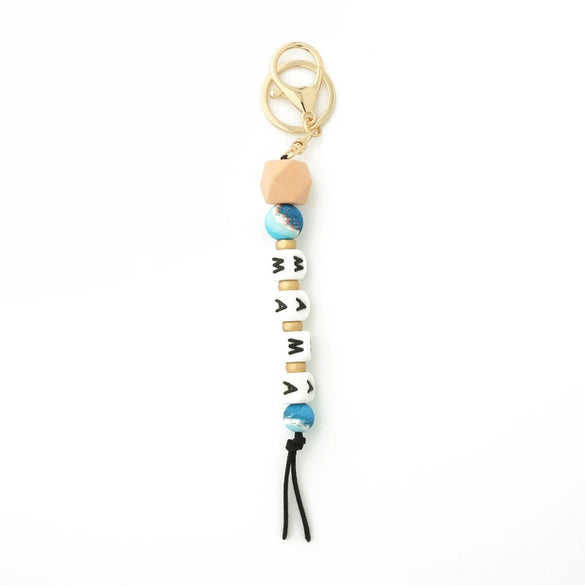 Silicone Keychain Bracelet Bag Pendant Round Wood Beads Modern And Minimalist Style